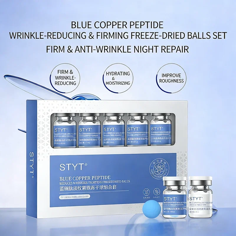 

Blue Copper Peptide Freeze-Dried Ball Serum Kit GHK-CU Oligopeptide Skin Booster Moisturizing Anti-Wrinkle Firming Skin Care