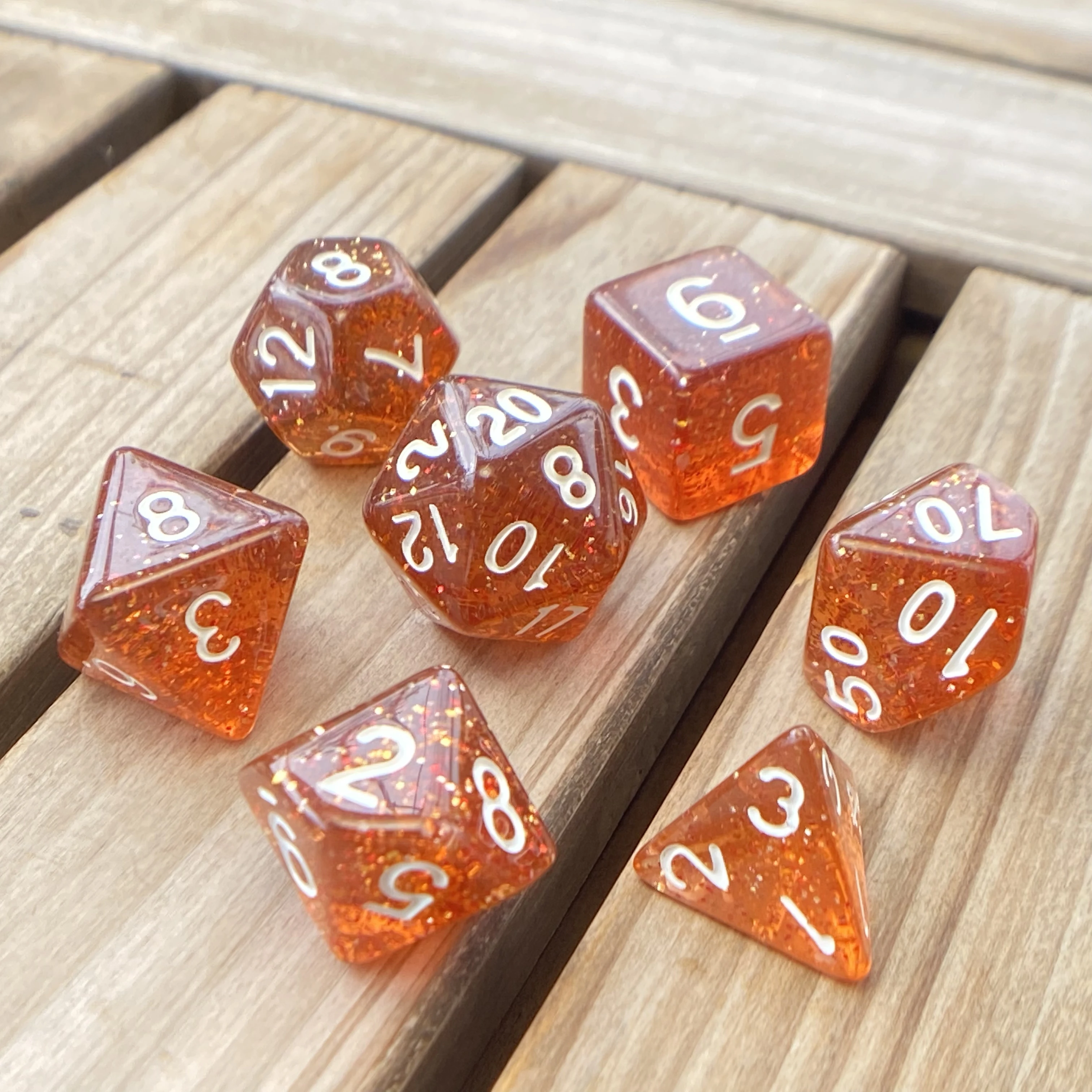 Acrylic TRPG Polyhedral Dice Ttansparent Starry Colorful  7 Pcs Per Set For DND Or COC Game