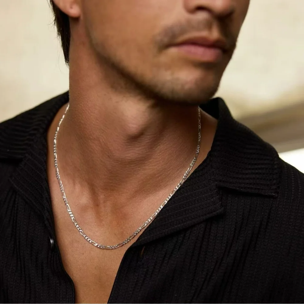 3MM Dünne Figaro-Kettenhalskette Vintage Herren Goldfarben Edelstahl Halskette Mode Damen Party Schmuck Trend Accessoires – Detail 1