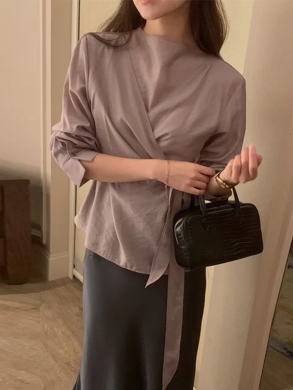 Camicetta da donna lunga dimagrante Sve irt con colletto design coreano Sle vita stretta autunno nuova Faion Ele Lady