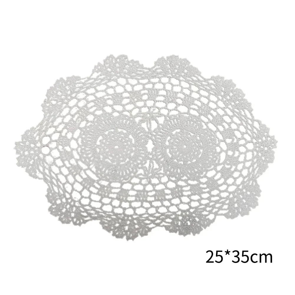 Lace Oval Round Embroidery Table Place Mat Vintage Hand Crochet Cotton Handmade Wedding Event Decor 25x35cm Dinner Coaster