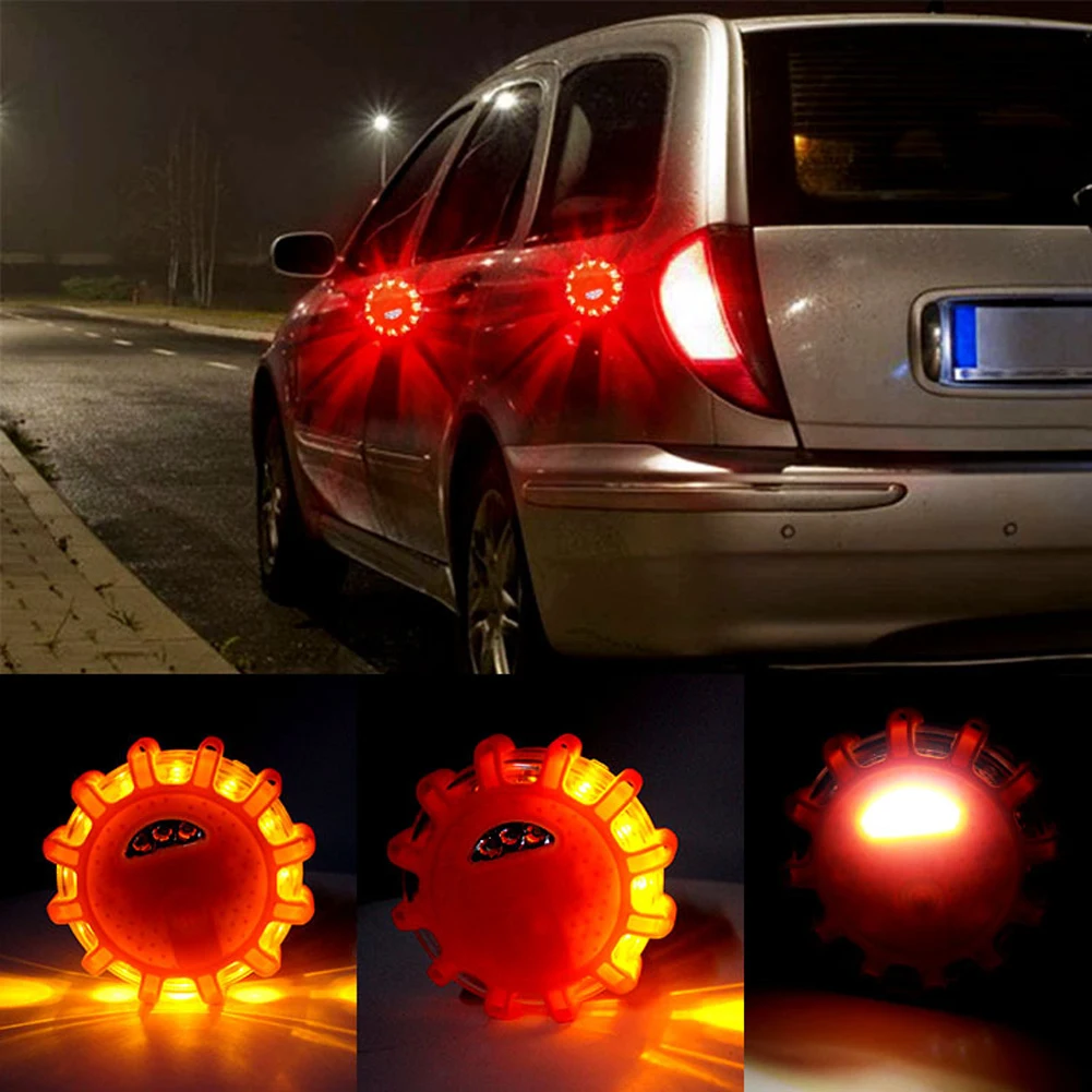 2Pcs USB Rechargeable LED Road Flares Emergency Lights,Roadside Warning Car Safety Beacon Flashing Disc Flare with Magnetic Base