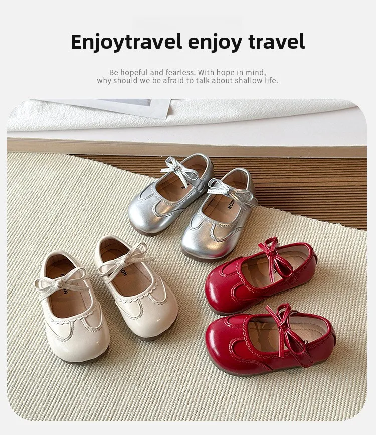 Kinder-Lederschuhe für Mädchen 2026 Frühling&Herbst Neue Mode Koreanischer Stil Weiche Schleife Rutschfeste Modische Prinzessinnen-Schuhe – Detail 2