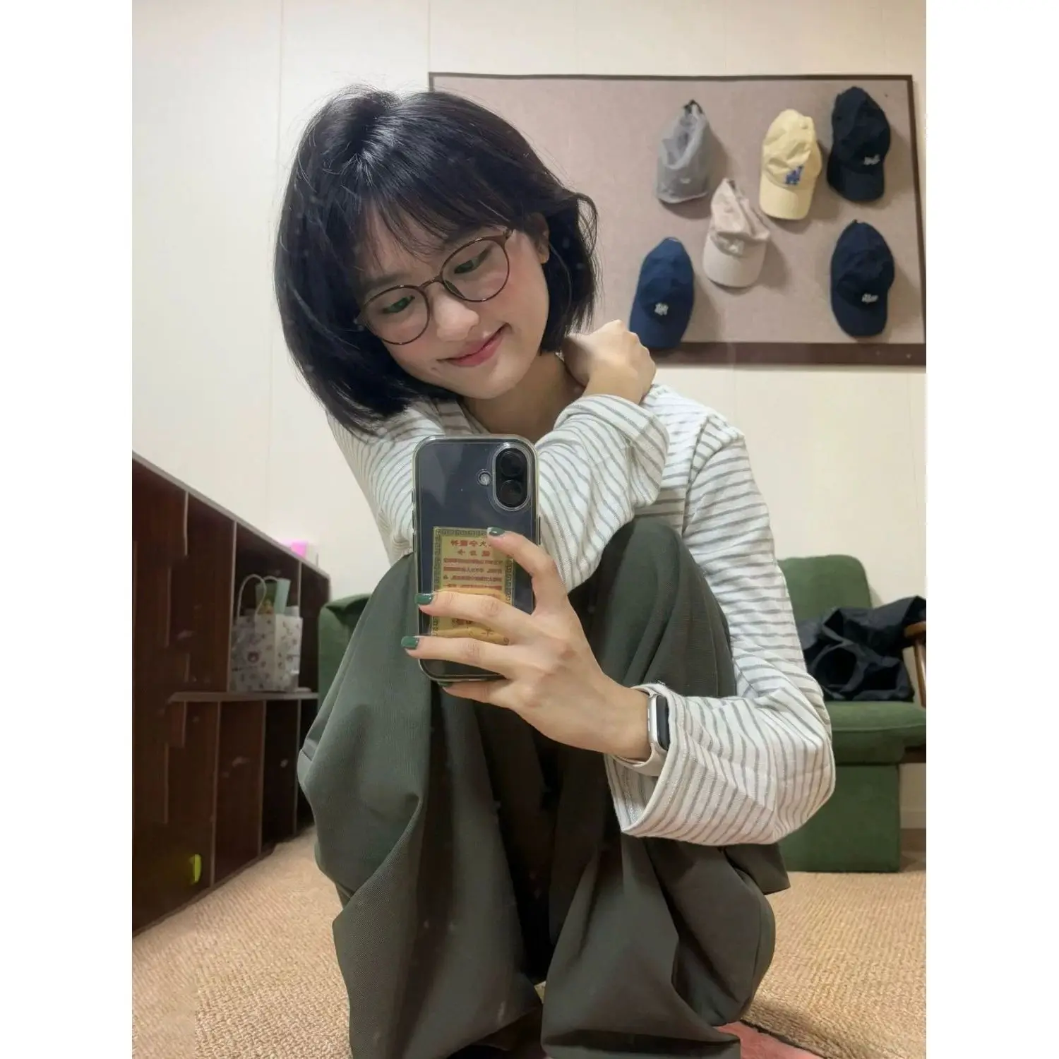 Light Grey Striped Long Sleeve round Neck T-Shirt Women's Early Autumn Korean Style Loose Thin Design Sensation Lazy Slimming...