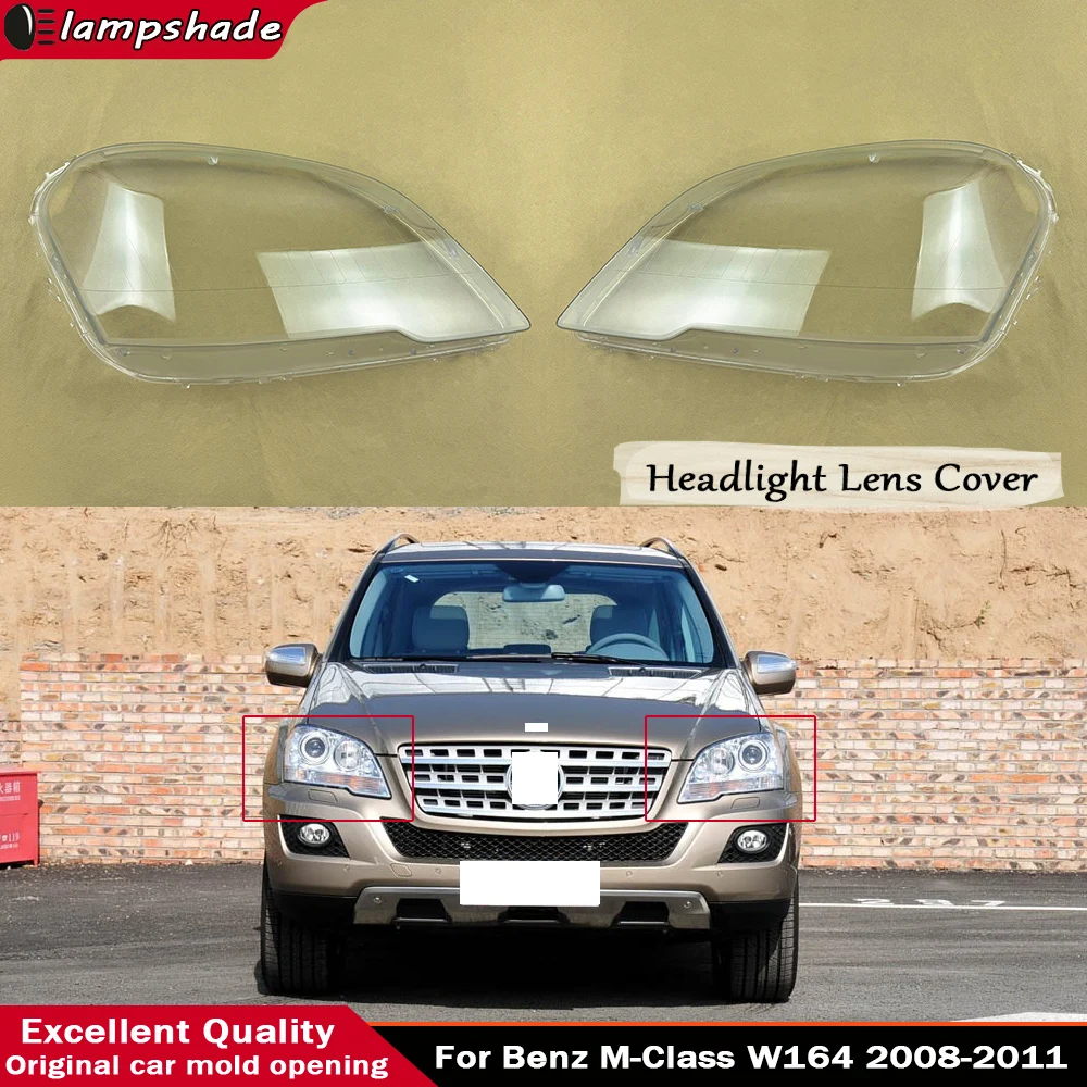 For Benz M-Class W164 ML300/350/450/500 2008-2011 Front Headlight Shell Headlamp Transparent Lampshade Cover Lens Plexiglass