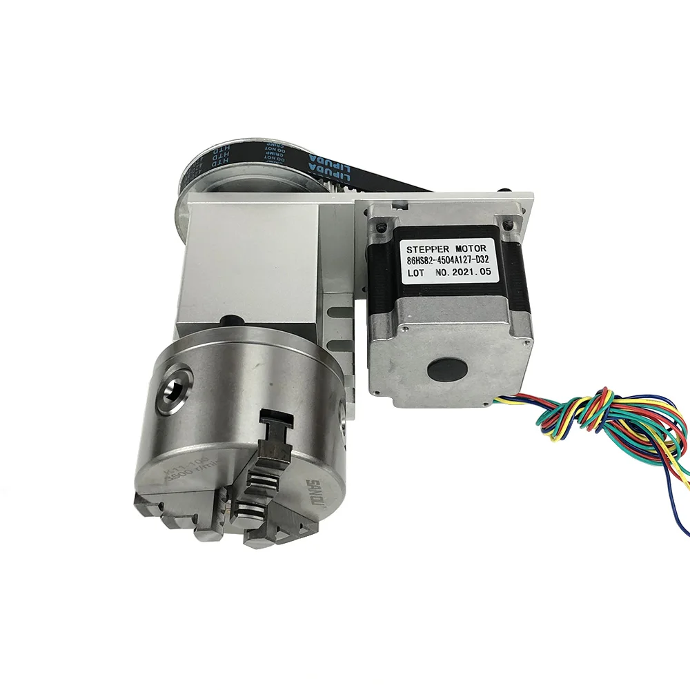 4 Axis 4th A Axis Rotary Axis NEMA 34 86 Stepper Motor CNC Indexing Head 4 Jaws 100MM Chuck Center Height 65MM Engraving Machine