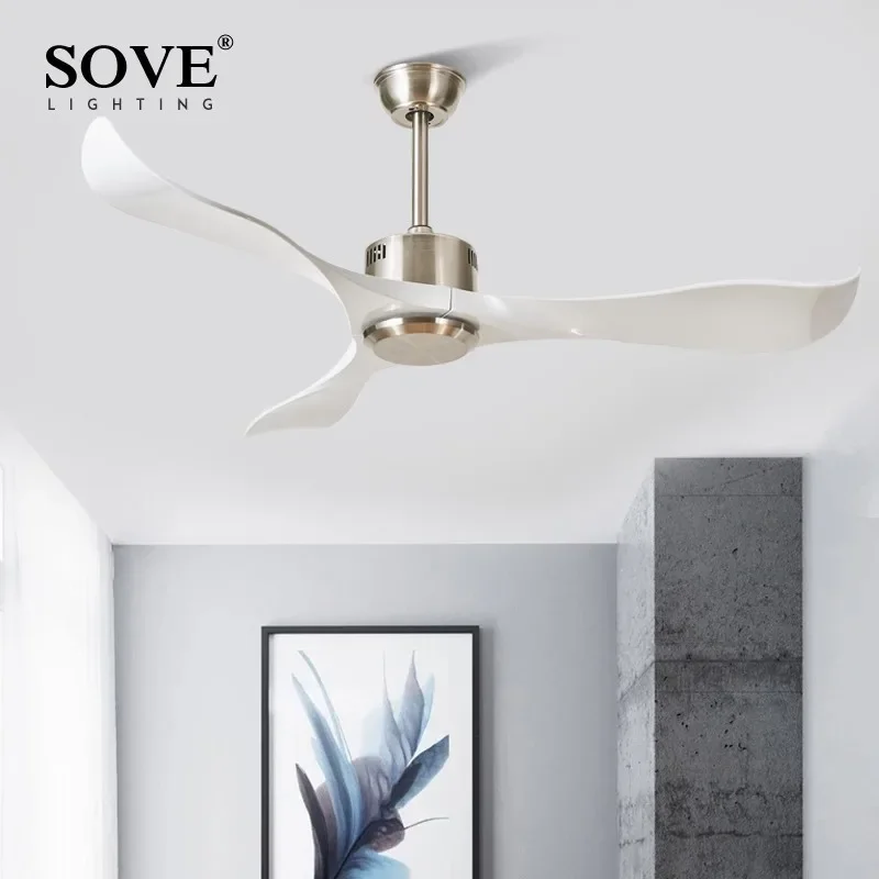 Sove Modern Ceiling Fans Without Light Remote Control White Plastic Blade Bedroom 220v Ceiling Fan Decor Ventilateur De Plafond