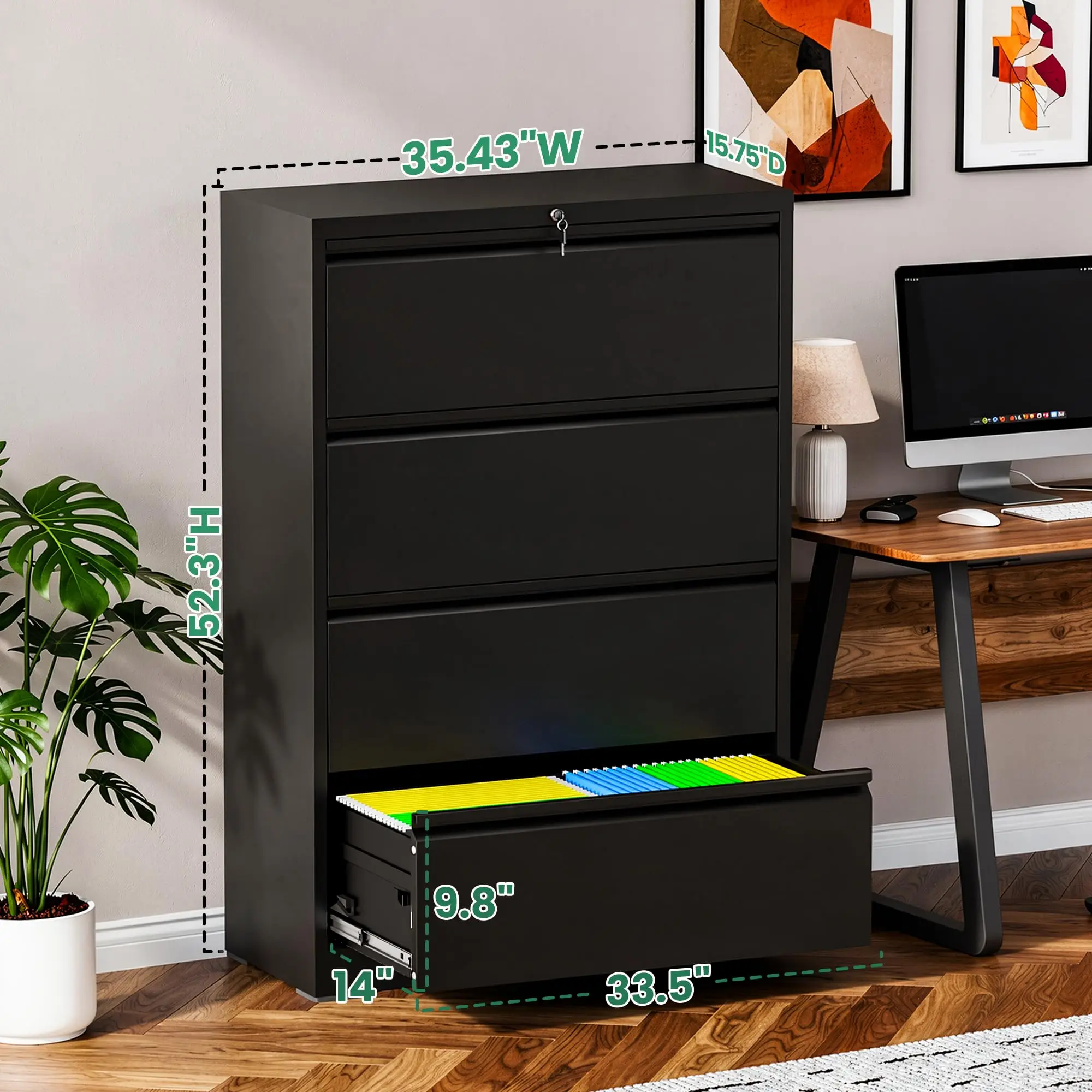 4 Drawer File Cabinet,Metal Lateral Filing Cabinet with Lock,Home Office Storage Organizer Cabinet for