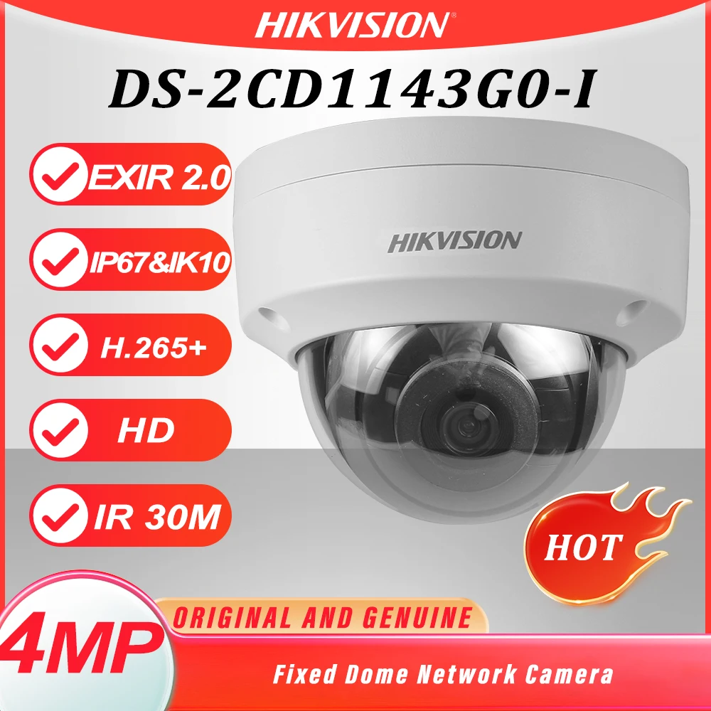 Hikvision IP Camera 4MP Waterproof Vandal Resistant Security Protection Night Vision H.265+ IP67 CCTV Camera DS-2CD1143G0-I