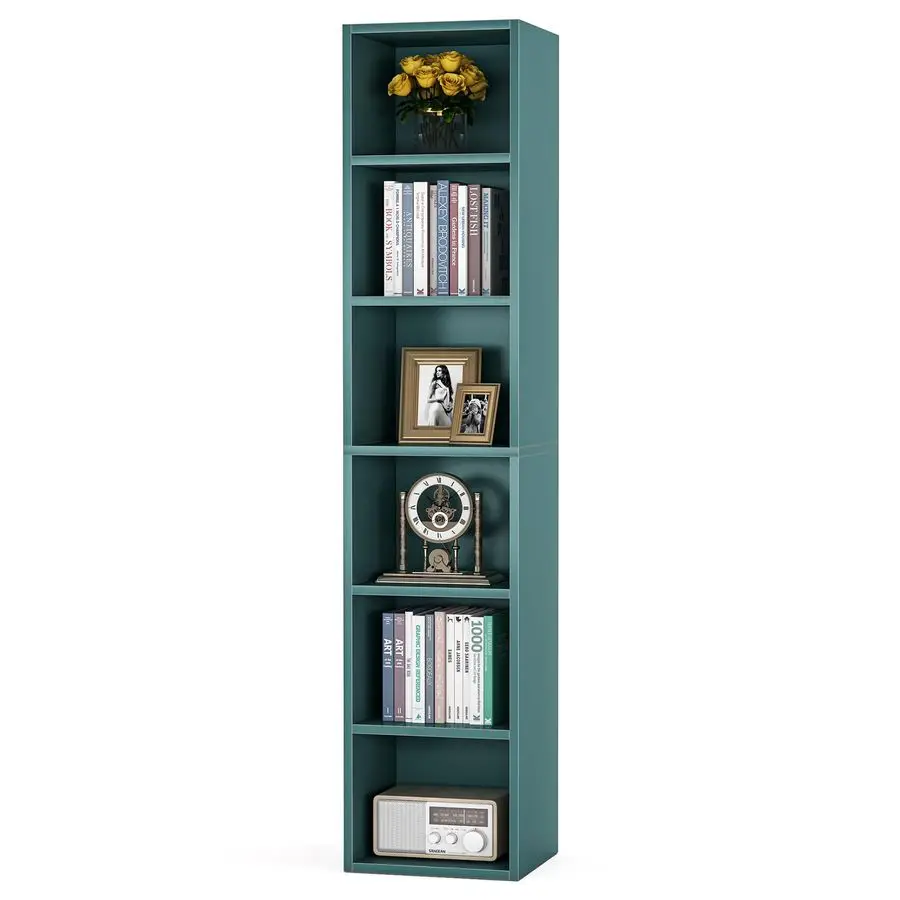 

TREE 70.9 Inch Tall Narrow Bookcase, Corner Bookshelf 6 Tier Cube Display Shelf Storage Organizer for Small Space, Blue