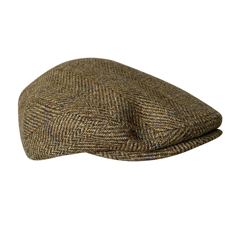 Gent Tweed Retro Big Size 60cm Newsboy Caps Men Autumn Woolen Striped Checkered Forward Hat Herringbone Flat Top Detective Beret 4