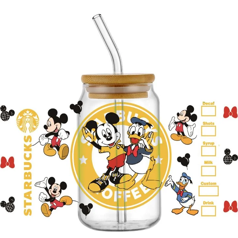 Miniso-3D UV DTF Transfere Adesivo, Desenhos Animados, Mouse, Amigo Decalque Copo Envoltório para 16oz Libbey Óculos, DIY Caneca Lavável