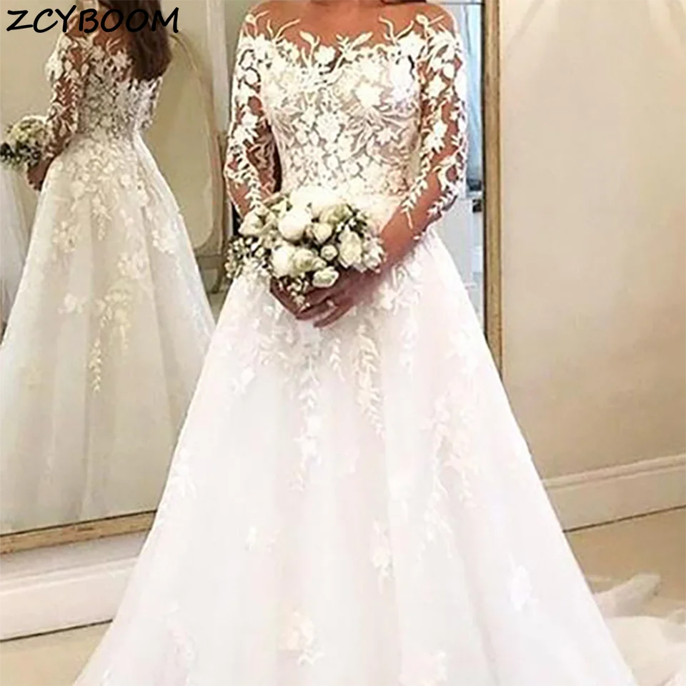 Affascinante principessa O collo Appliques di pizzo una linea abito da sposa 2024 bottoni Illsuion con abito da sposa in Tulle del treno della corte per le donne