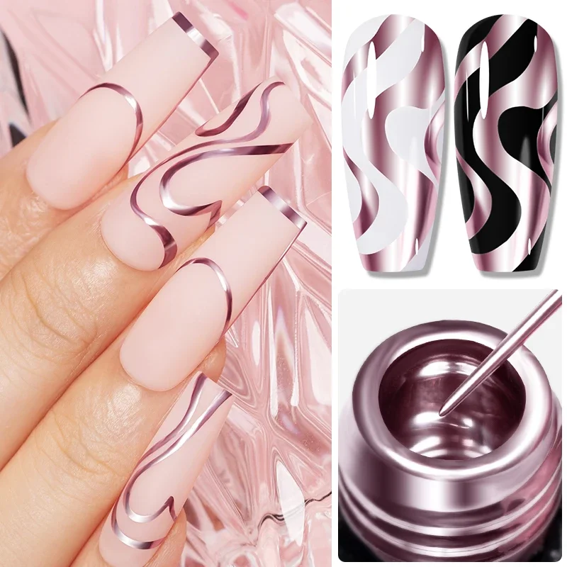 5ml Golden Silvery Metallic Painting Liner Gel Polish Chrome Mirror Effect Semi-Permanent Varnish For Stunning French Nail Art