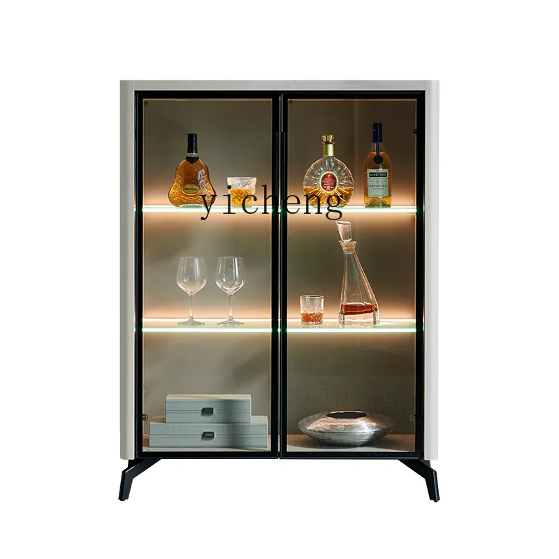 

TQH light luxury solid wood dining side cabinet modern simple figure display cabinet living room glass wine cabinet