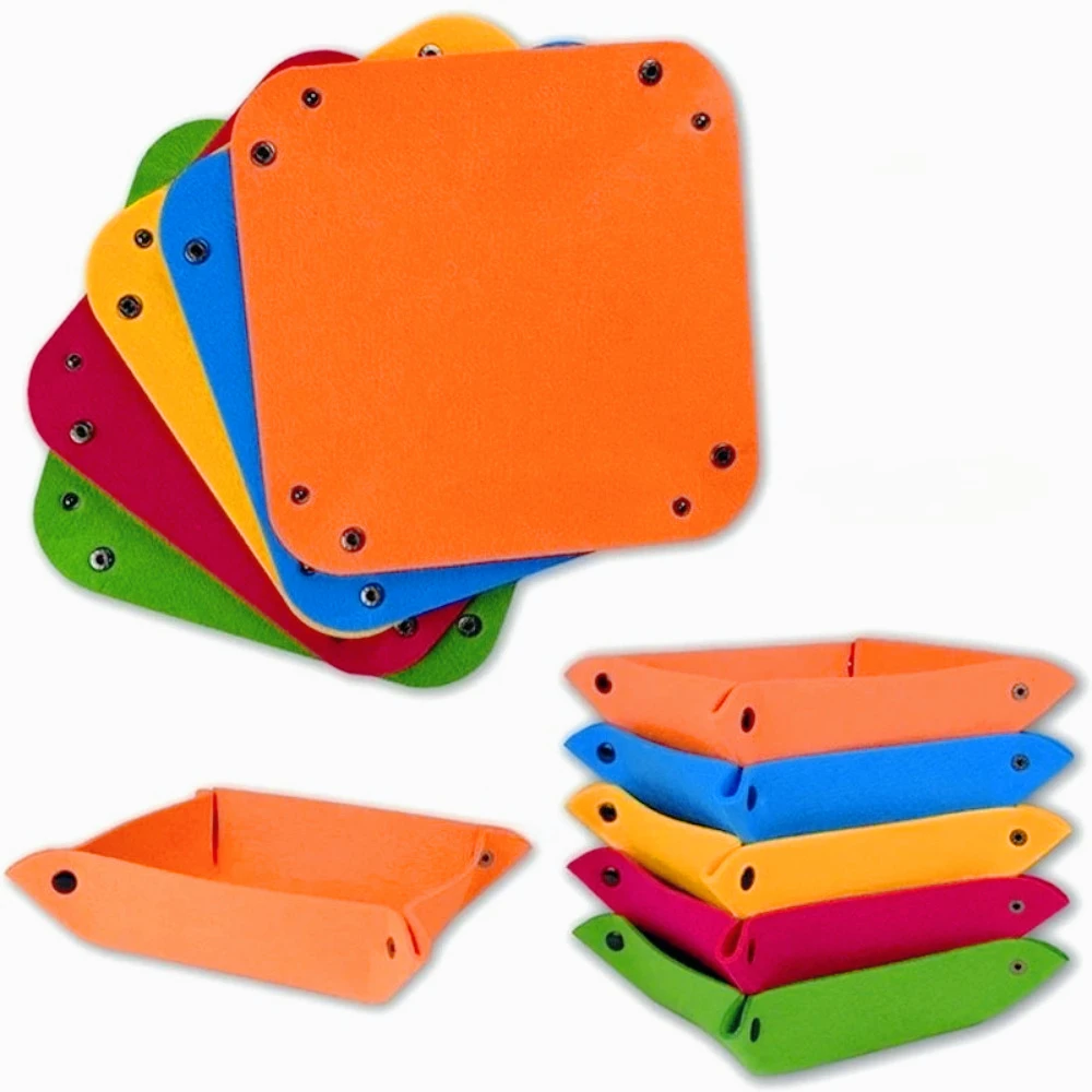 6pcs Puzzle Assistant Foldable Felt Storage Box, Snap Button Desktop Tray, Office and Living Room Miscellaneous Organizer