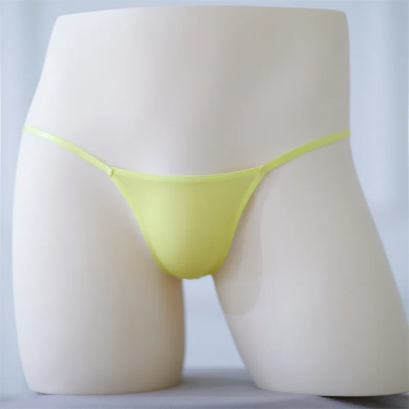 Men Sexy Ice Silk Thong Low Waist Soft Transparent Underwear Pearl Crotch Bikini Slip Ultra-Thin Translucent Pouch Underpants
