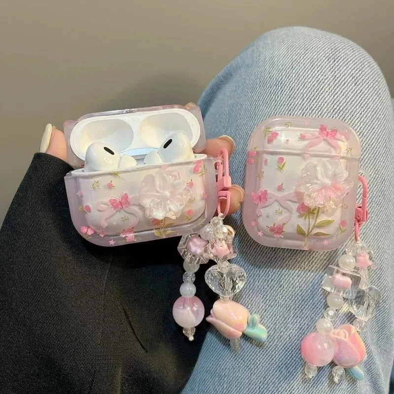 غطاء سماعة رأس مطبوع على شكل فراشة متدرجة ثلاثية الأبعاد لأجهزة AirPods 4 3 2 1 Pro2 حافظة TUP لأجهزة AirPods Pro 2 Coque Fundas