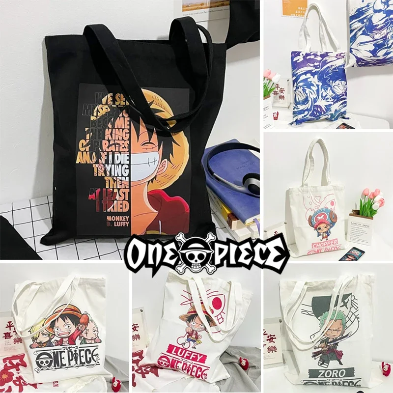 One Piece Luffy Shoulder Bag Canvas Tote Cartoon Anime Commuter Book Stationery Storage Bags Women Large Capacity Shopping Bag