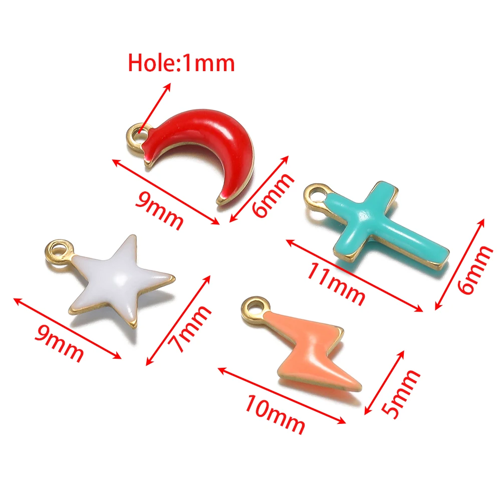 20pcs/lot Stainless Steel Enamel Cross Star Moon Charms Pendants for DIY Jewelry Necklaces Making Earrings Bracelets Findings