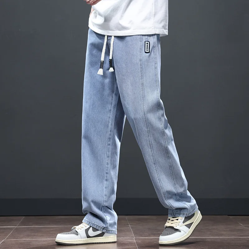 

2024 New Spring Wide Leg Men Jeans Korean Fashion Men's Pants Elastic Waist Loose Fitting Mens Y2k Jeans