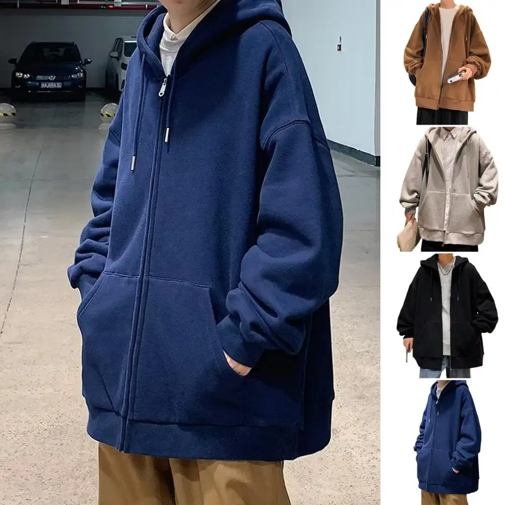 

Men Solid Color Hoodie Cozy Fleece Lined Hoodie with Big Pockets for Men Women Warm Winter Jacket with Drawstring Elastic Cuffs