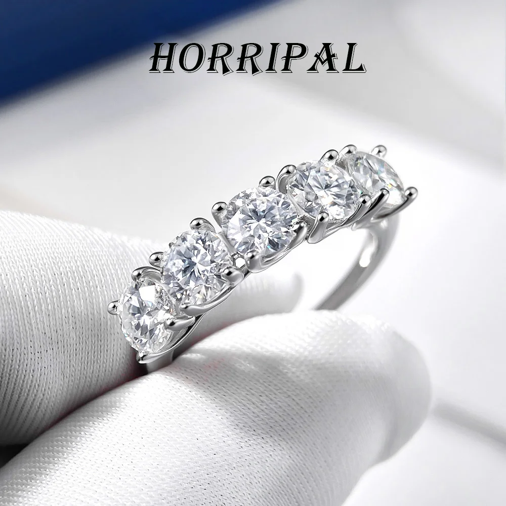 

HORRIPAL 5 Stone Round Moissanite Ring For Women Lab-Grown Diamonds 925 Sterling Silver Plated with 18K White Gold Fine Jewelry