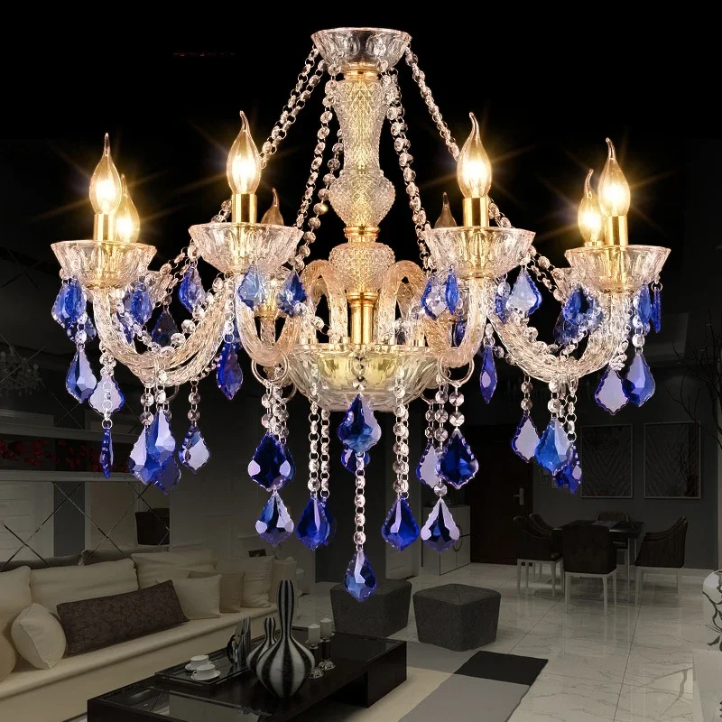 

European Crystal Pendent Lamp Luxury Blue Living Room Restaurant Bedroom Villa Clothing Store Beauty salon KTV Chandelier