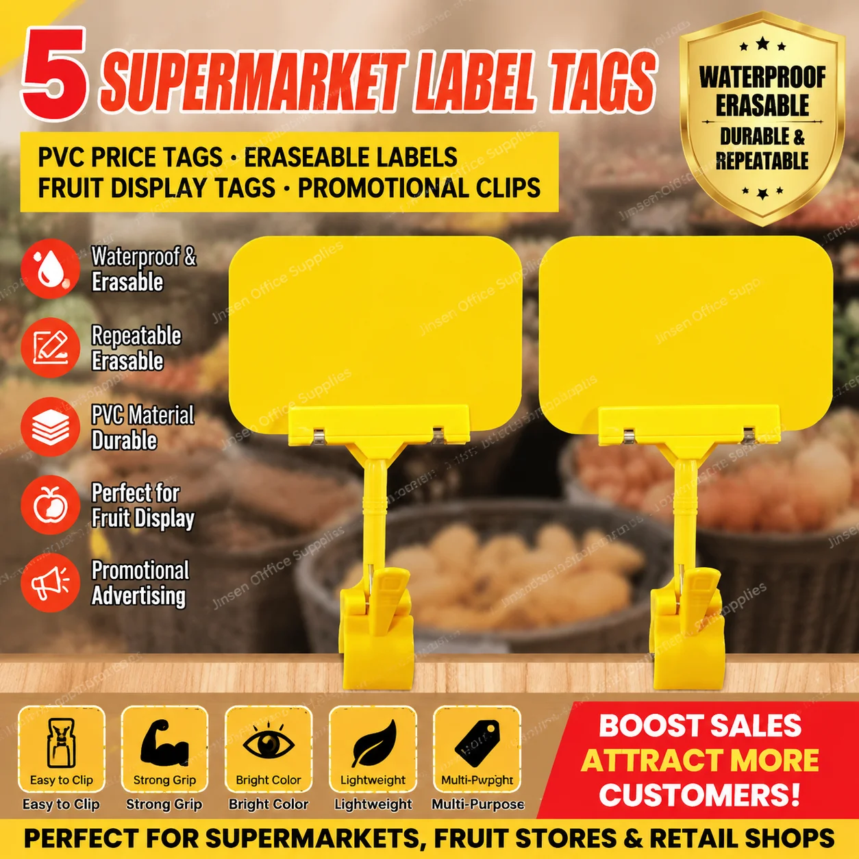 5pcs-Supermarket Tags, PVC Price Tags, Erasable Price Tags, Fruit Display Tags, Promotional Special Advertising Clips