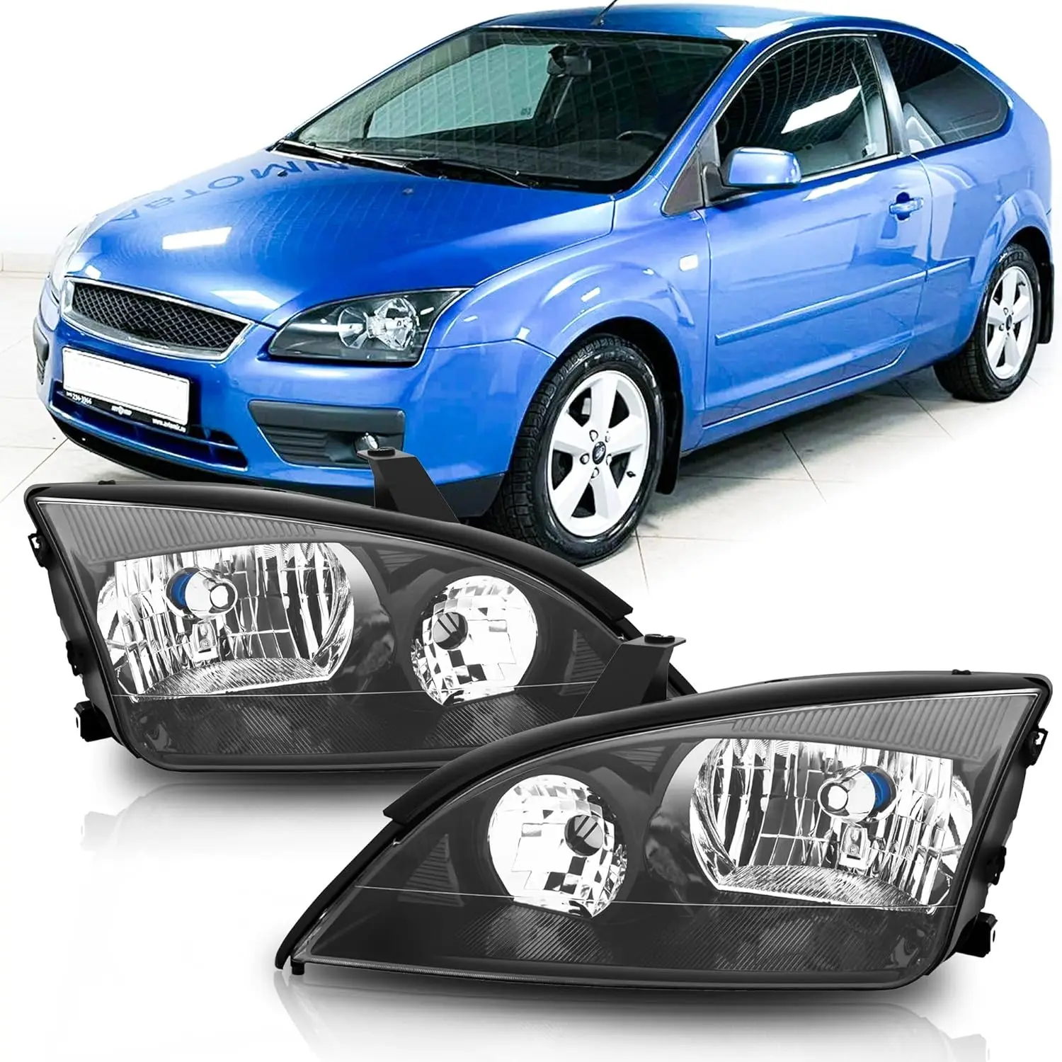 

Headlights Assembly Compatible with 2005 2006 2007 Ford Focus Headlamp Replacement Black Housing Pair