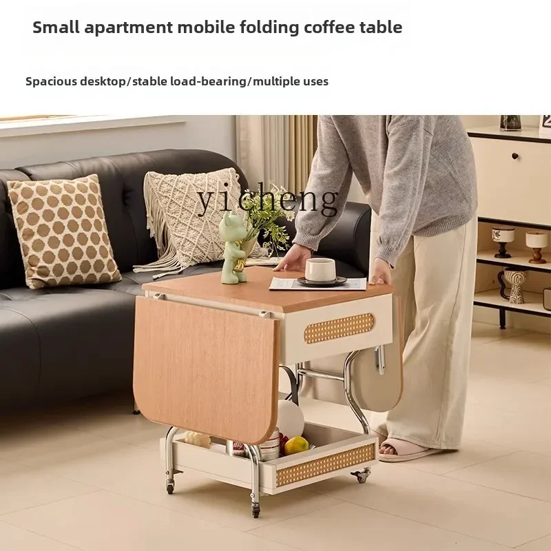 

Zz coffee table removable folding sofa side cabinet living room trolley rack with wheels retro table