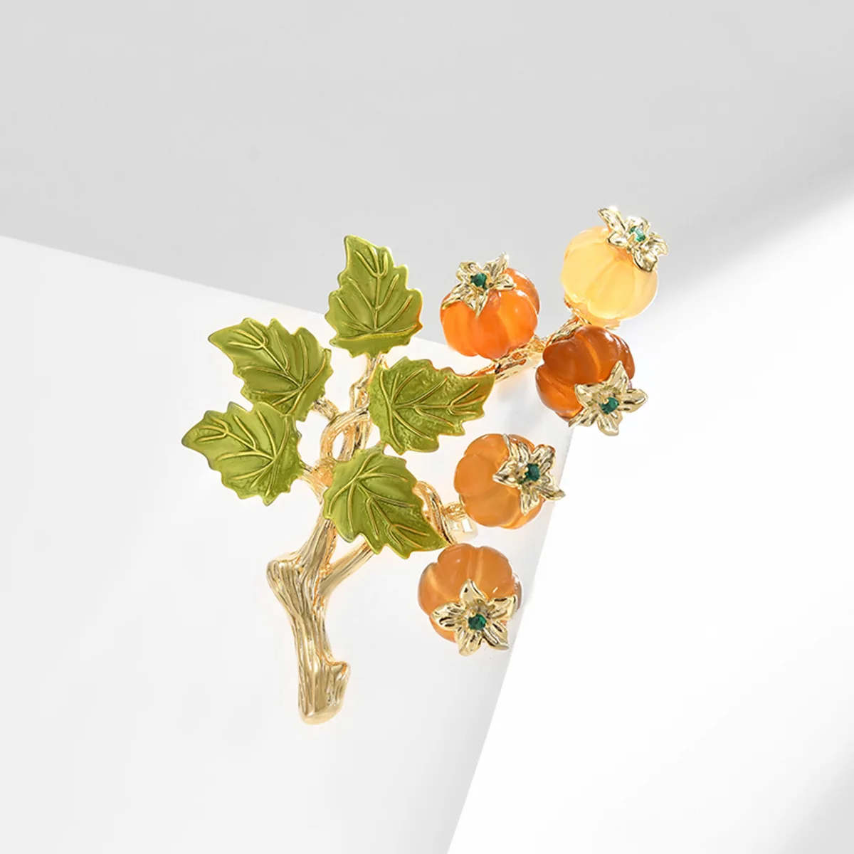 Chinese Style Persimmon Agate Brooch Enamel Lucky Pattern Creative Gift Light Luxury