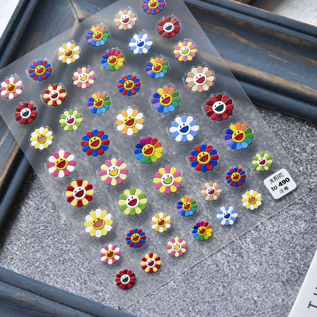 Cute Flowers Leaves Nail Sticker 3D Engraved Embossed Cherry Flower Nail Art Decorations Nail Fruit Decals Design Manicure