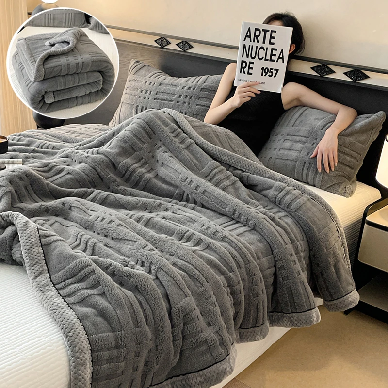 WOSTAR Coperta in pile corallo caldo morbido extra large Plaid jacquard soffice peluche divano tiro autunno inverno lenzuolo spesso 150x200
