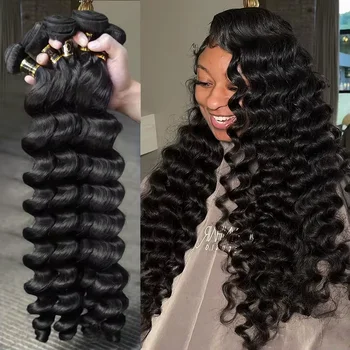 페루 헤어 위브 번들 인모 번들, 루즈 딥 웨이브 레미 로우 익스텐션 3, 4 번들 버진 헤어 씨실, 24 인치, 26 인치, 28 인치, 30 인치