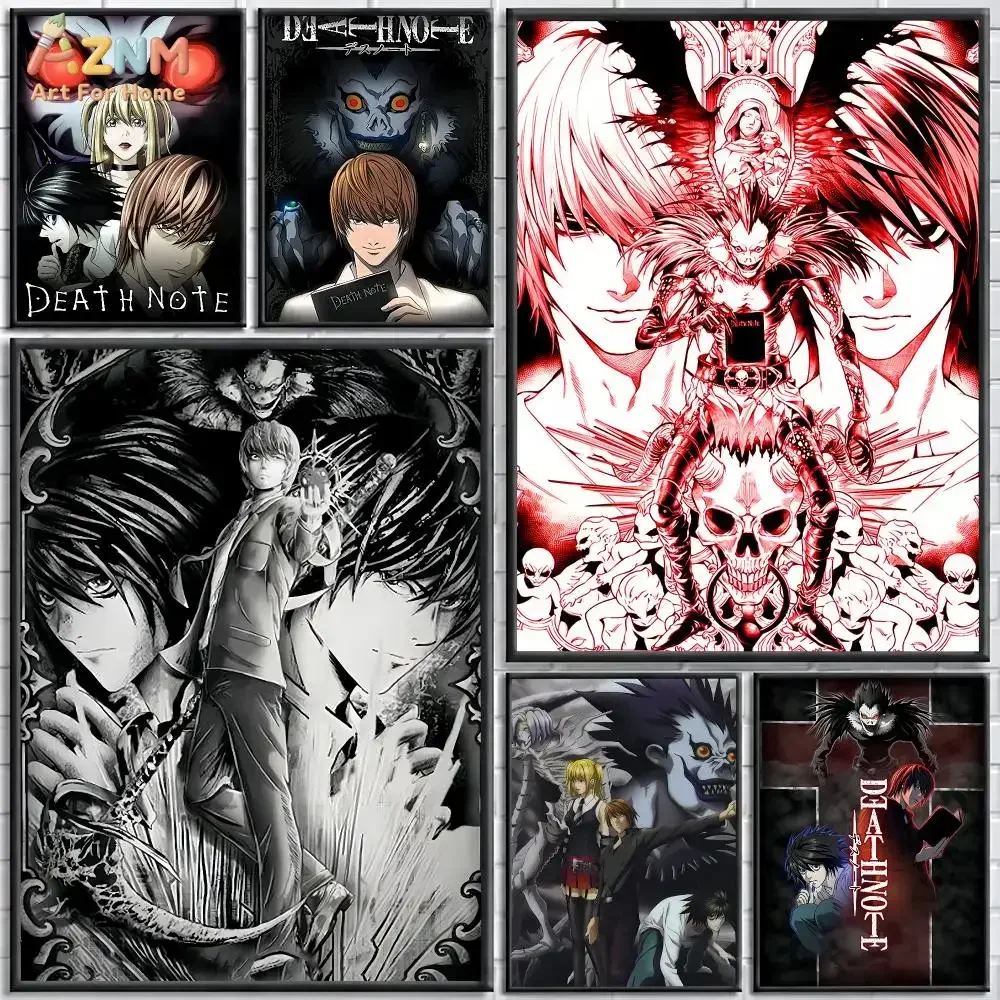 AZNM Death Note Canvas Poster, Light Yagami Ryuk Misa Anime Art Print, Dark Style Wall Picture for Room Decor, No Frame