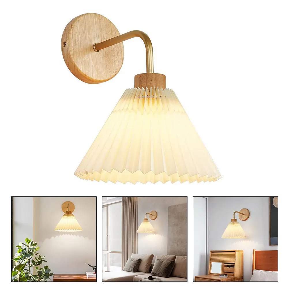 modern-wall-sconce-lamp-led-illumination-pleated-shade-premium-materials-wood-plastic-iron-stylish-decorative-light-for-bedroom