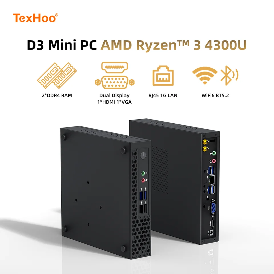 텍스후 미니 PC 게이밍 컴퓨터 AMD 라이젠3 4300U R7 5700U 프로세서 ITX 윈도우 11 프로 10 시스템 유닛 DDR4 NVMe WiFi 썸네일 7