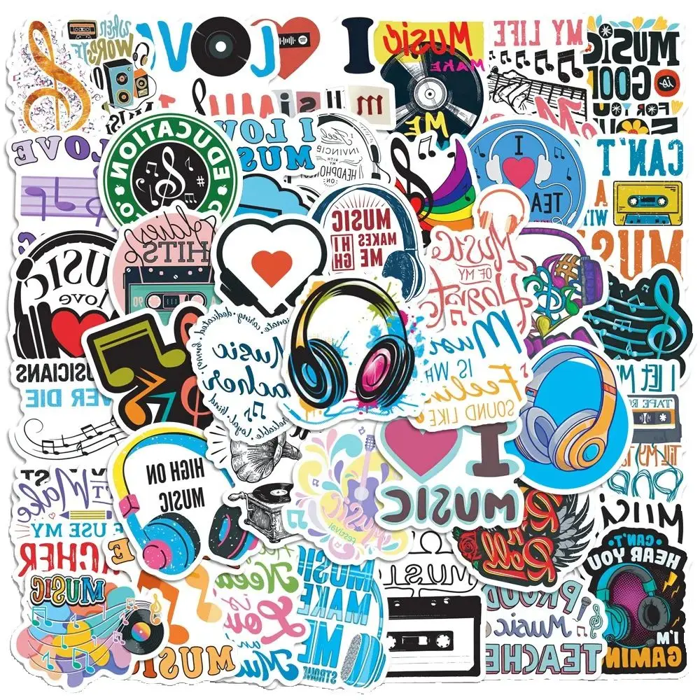 50 ชิ้นยอดนิยมเพลงสร้างแรงบันดาลใจสติกเกอร์แพ็คสเก็ตบอร์ดกีตาร์ตกแต่ง DIY โน้ตกันน้ำการ์ตูนสติ๊กเกอร์