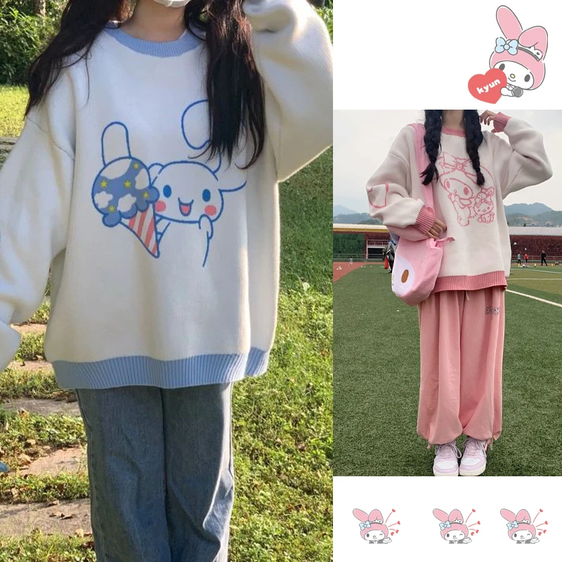 

Sanrios Cinnamoroll My Melody свитер для студентов с круглым вырезом Весенняя Аниме Фигурка универсальная кавайная мультяшная куртка пальто подарок для девочки