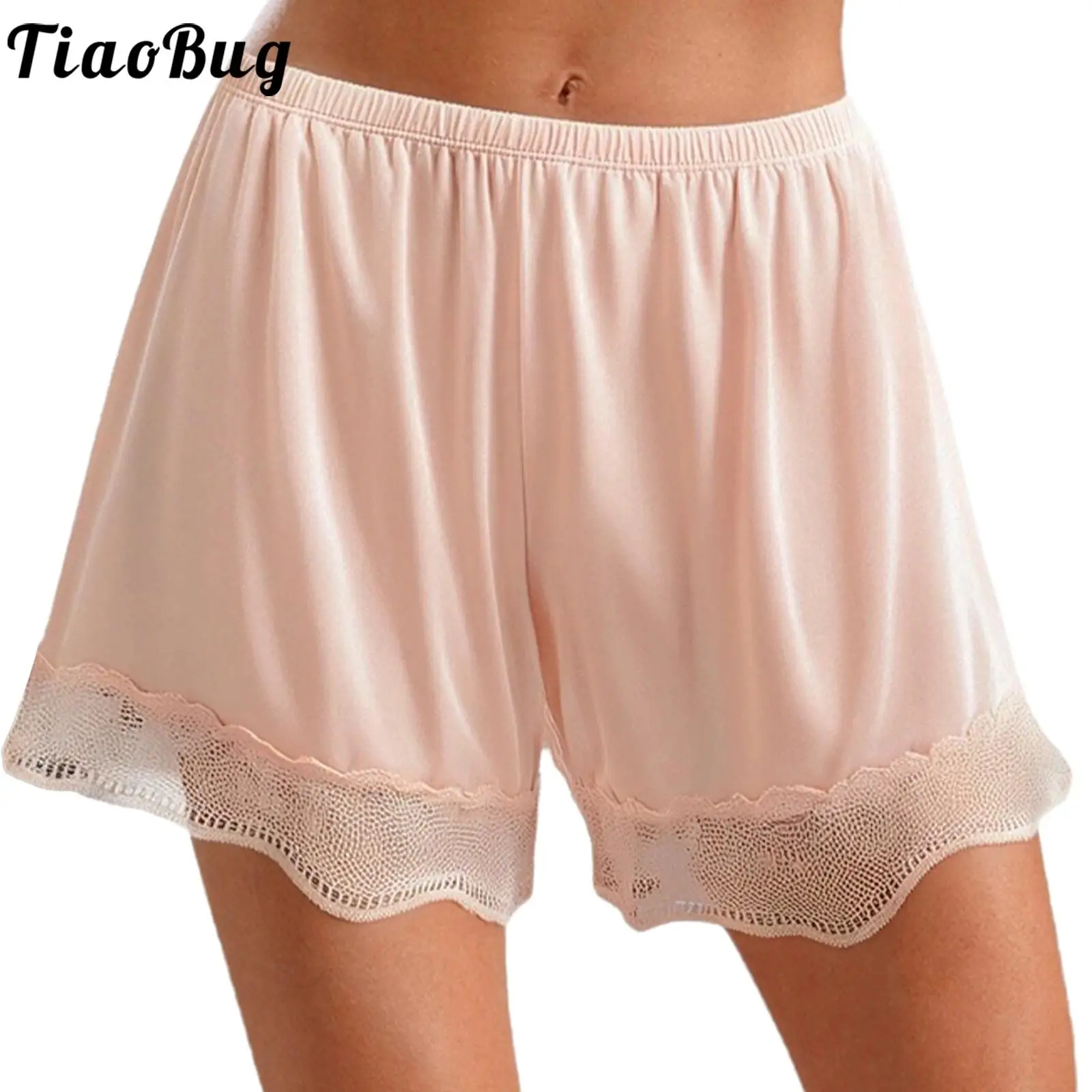 النساء ساتيني الدانتيل تقليم سلامة السراويل لامعة مطاطا حزام فضفاض زلة السراويل Jk التنانير Pettipants قيعان ملابس خاصة غير رسمية