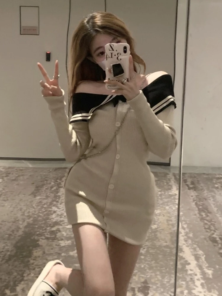 Vestido curto f de malha, manga crida, sexy, um ombro, bloco colorido, saia cobrindo o bumbum, temporada primavera