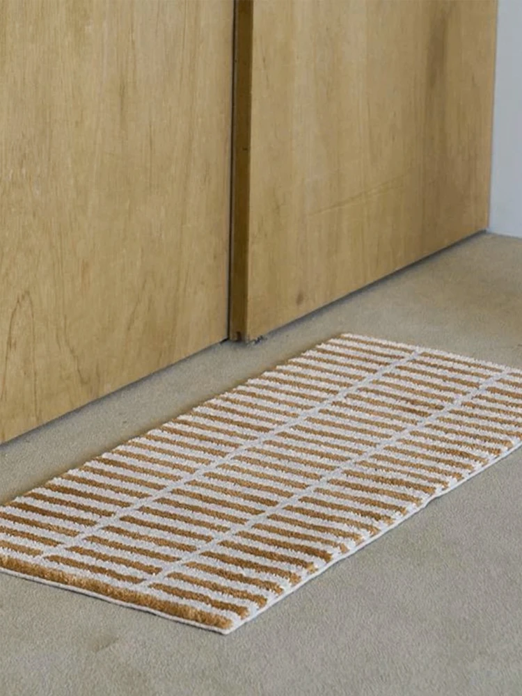 Vintage Style Long Rectangle Bedside Rug Checkered INS Foot Mat Bedroom Bathroom Absorbent Door Mat Rectangular Flocking Carpet