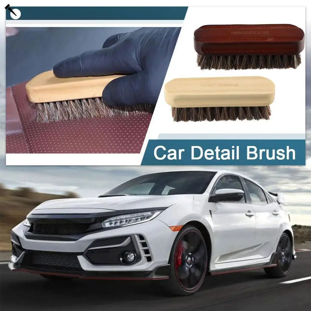 Genuine Horsehair Car Cleaning Brush Wooden Handle Detailing Polishing Tool for Seat Instrument Panel Roof