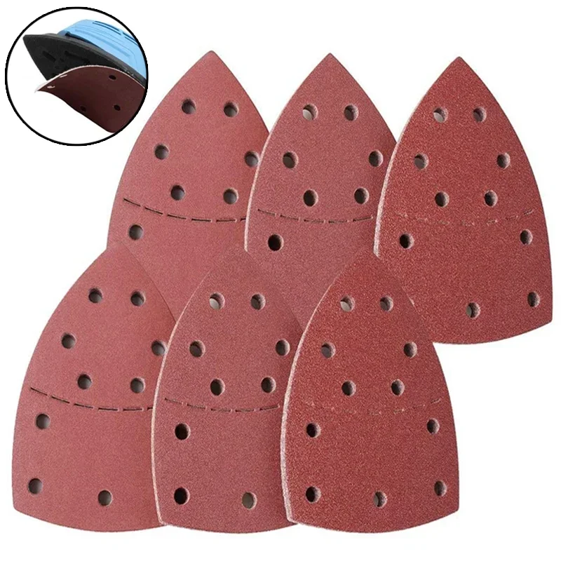 50Pcs 11 Hole Triangular Sandpaper 60-2000 Grits Multi Sander Sanding Sheet Aluminum Oxide Hook Loop Abrasive Tool For Polishing