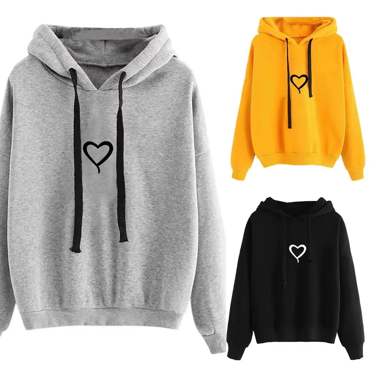 Sudadera con Capucha para Mujer, Forrada de Felpa, Estampada, Holgada, Estilo Oversize, Otoño Invierno, Nueva Colección, Cómoda, Fibra de Poliéster
