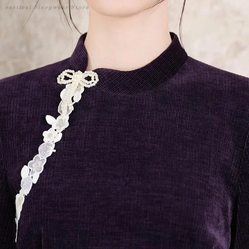 أنيقة الكلاسيكية الإناث طويلة تشيباو مثير سليم سبليت شيونغسام خمر الدانتيل اليوسفي طوق فستان صيني تقليدي Vestidos