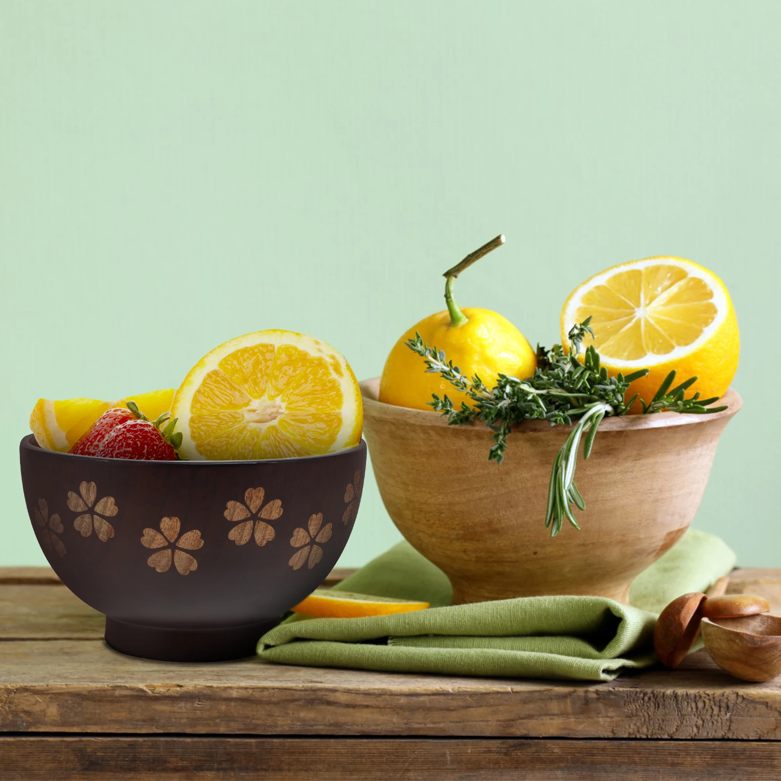 

1pc Wood Bowl Japanese Style Round Wooden Bowl For Soup Rice Noodles Salad Home Kitchen Tableware Food Serving Bowls