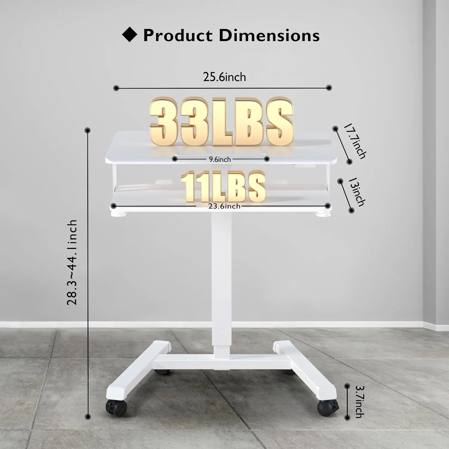 (UUX)Mobile Standing Desk with Keyboard Tray, Mobile Podium, Rolling Laptop Sit Stand Desk on Wheels, Adjustable Height Up UQ