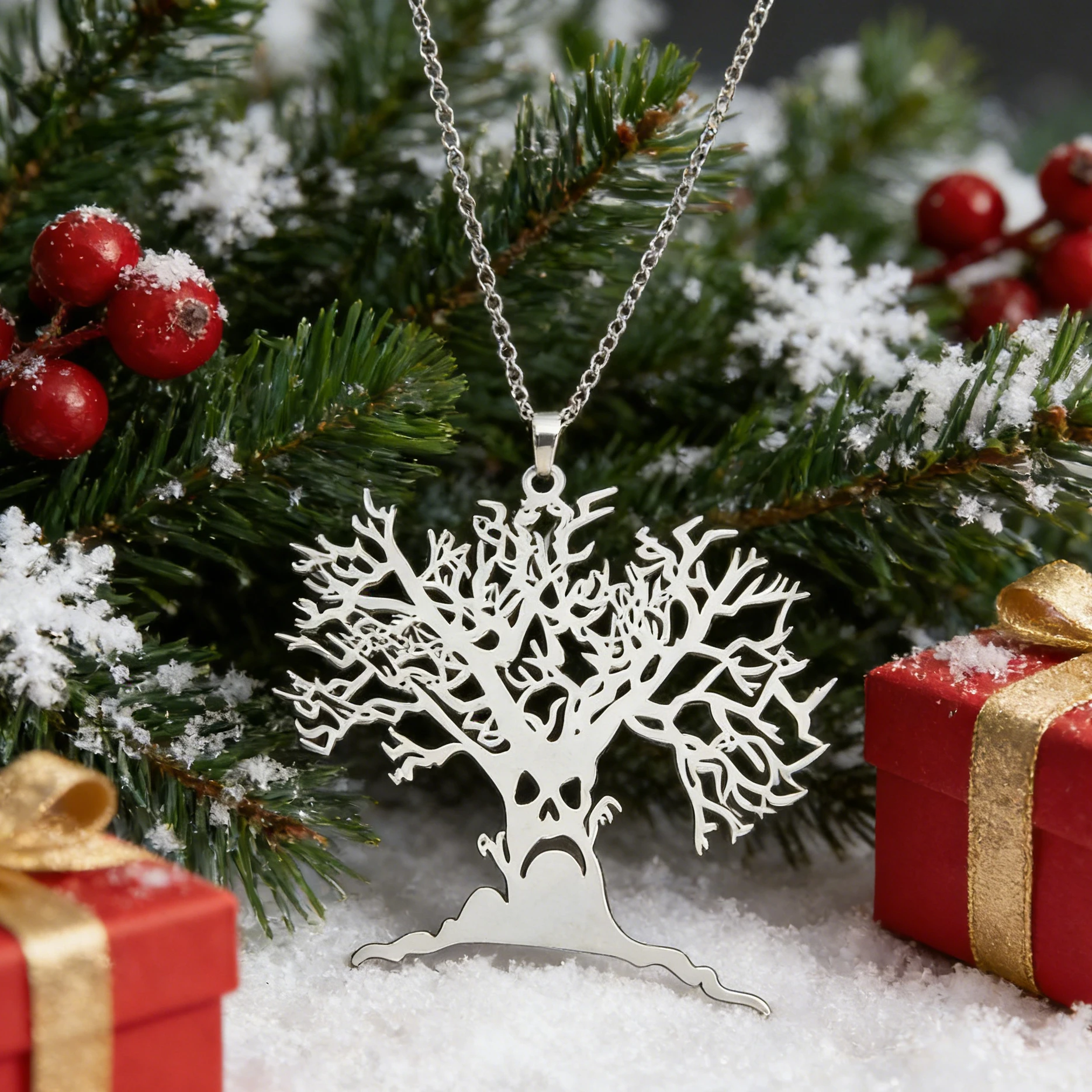 

Halloween Spooky Skeleton Tree Necklace Gothic Jewelry,Scary Dead Tree Charm for Costume Party&Cosplay,Creepy Fashion Accessory